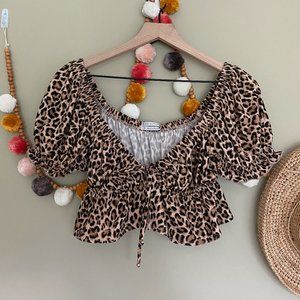 Urban Outfitters Animal Print Front Tie Crop Top Size S